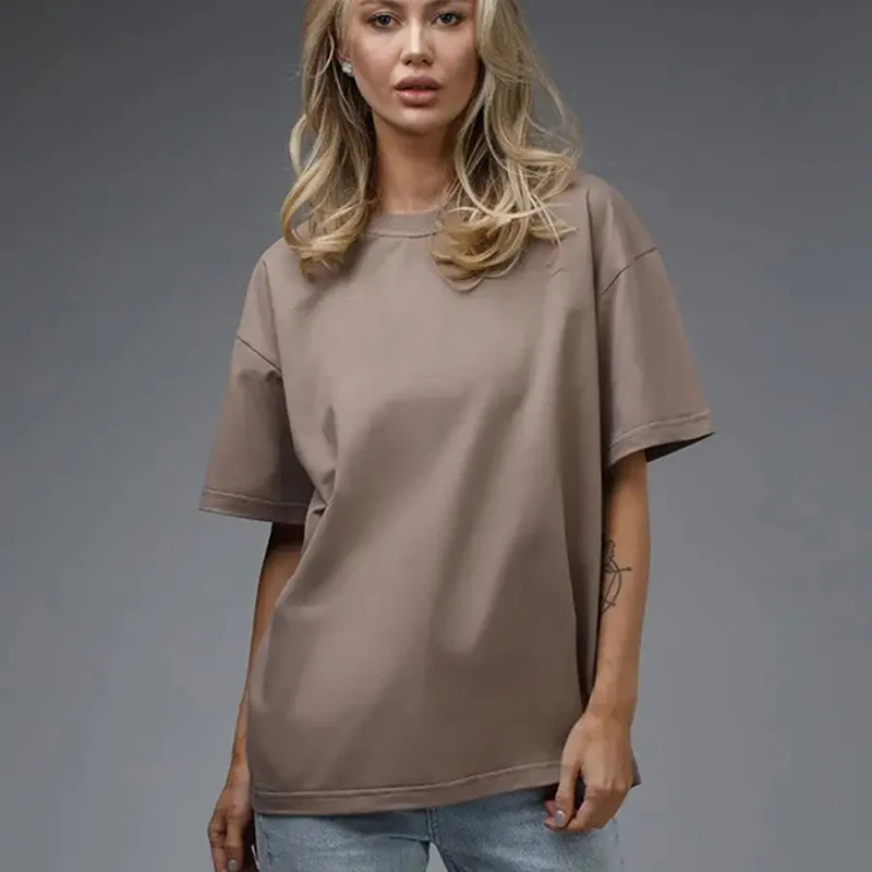 2024 New Spring/summer Solid Color T-shirt Women's Loose Round Neck Versatile Casual Short Sleeved Top