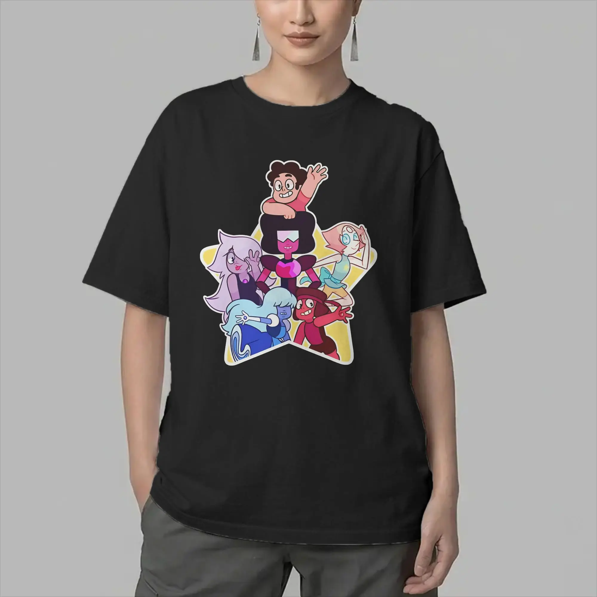 Cartoon Stevens Universes T Shirt Men's  Cotton Funny T-Shirts Round Collar  Tee Shirt Short Sleeve Clothing Plus Size
