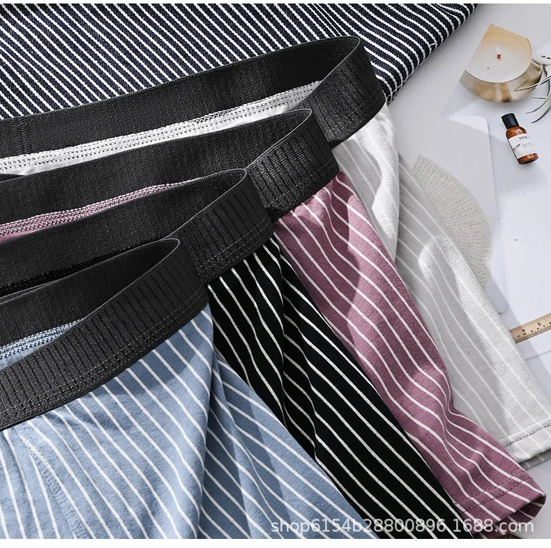 الرجال مخطط الملابس الداخلية القطن الجلد ودية تنفس امتصاص العرق جذوع مريحة منتصف الارتفاع القضيب الحقيبة الرياضة سراويل بوكسر