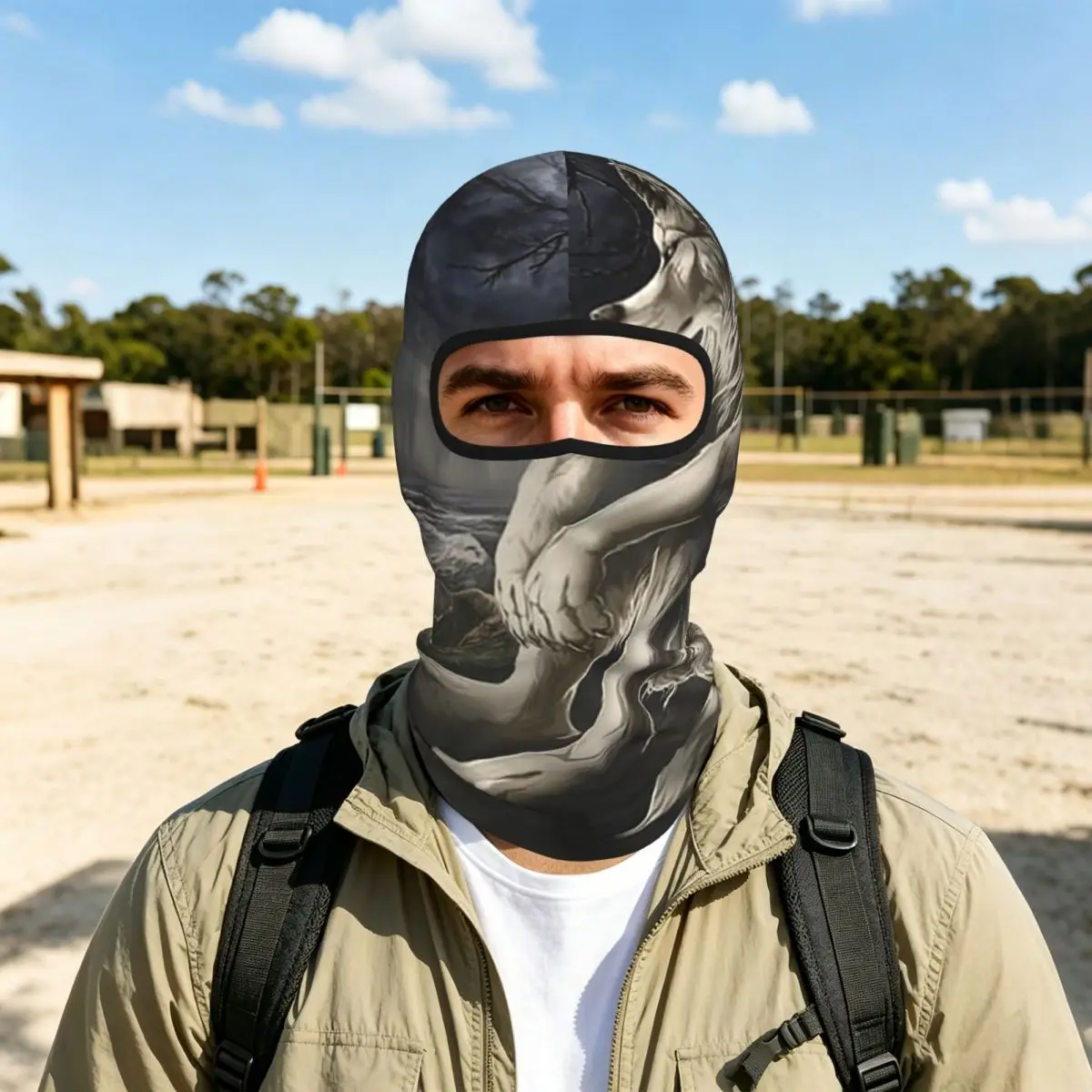 Emo White Wolf Sitting Sad Meme Breathable Balaclava Full Face Mask Sun Protection Neck Gaiter For Motorcycle Fishing Outdoor - view 4