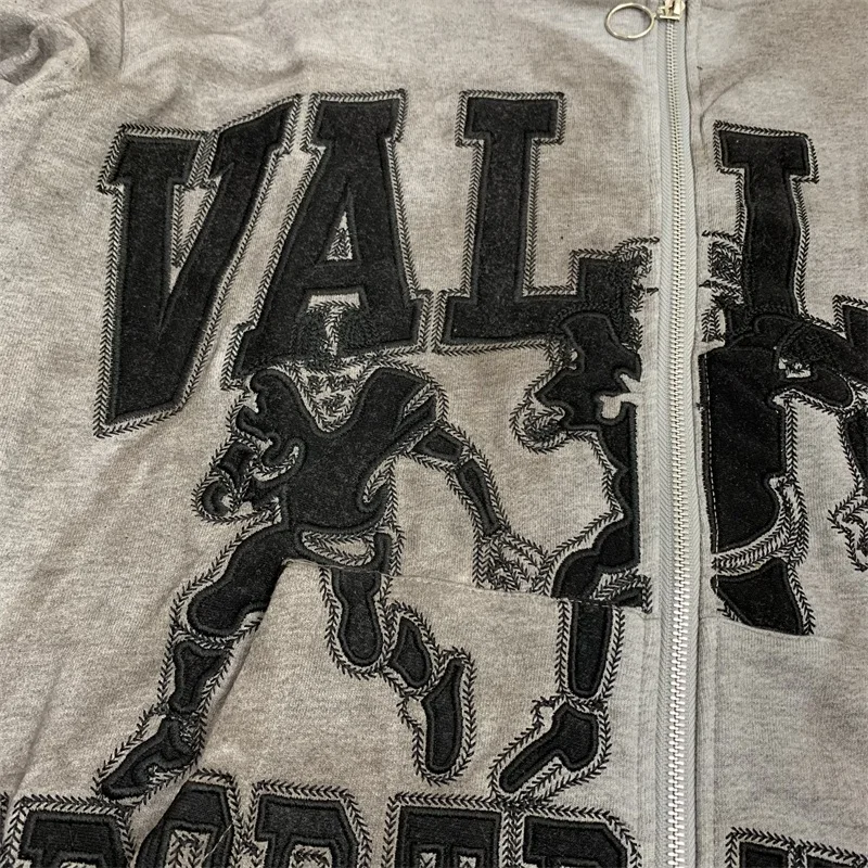 Grey Washed VALLEY Hoodies Men Women Embroidered Logo Vale American Zip Jackets