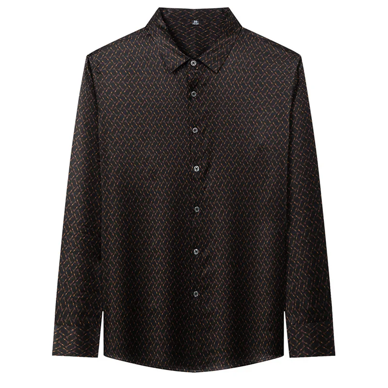 Men Thin Long-sleeved Lapel Shirt Silk Business Casual Shirt Spring New