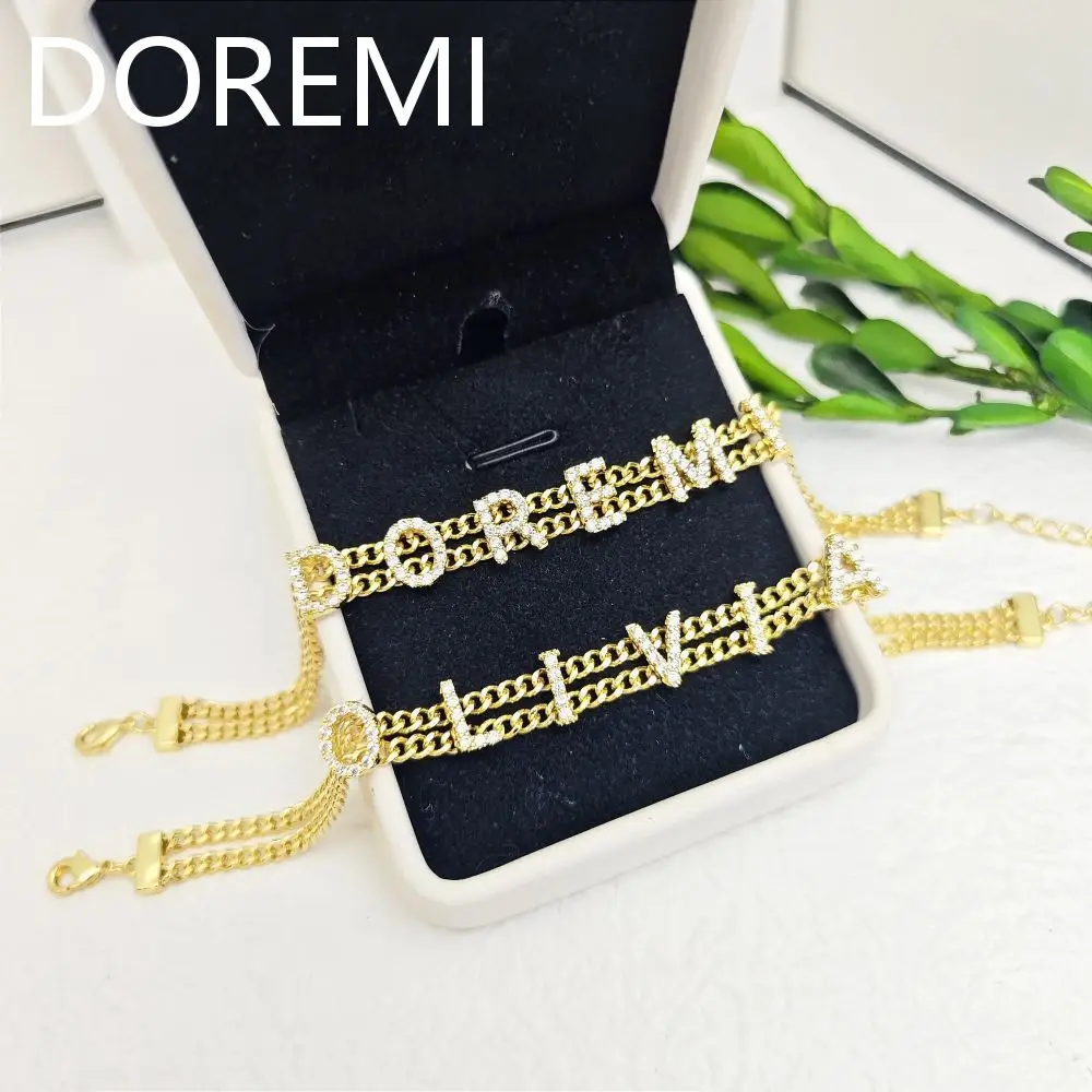 DOREMI Ins Style Women Gift Jewelry Personalized Name Bar Bracelet Multi Chains Crystal Letters Custom Bracelet