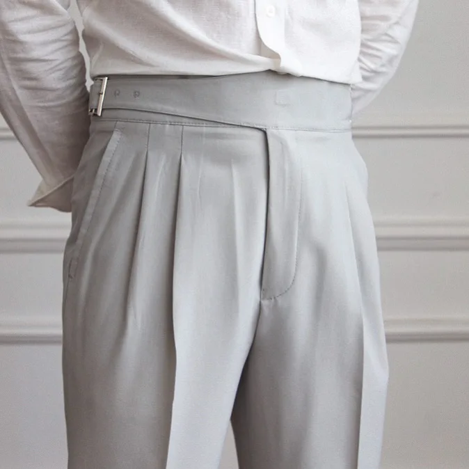 Lu San Kuerge Straight-Leg Pants Wrinkle-Resistant Casual Cropped Pants Italian-Style All-Match Vintage Trendy Pants for Men