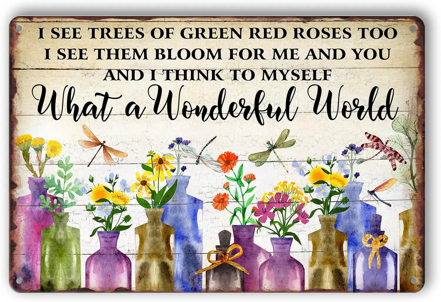 What A World Tin Sign Metal Garden Signs For Outside Vintage Flower Market Wall Art Kitchen Flowers I See Trees O