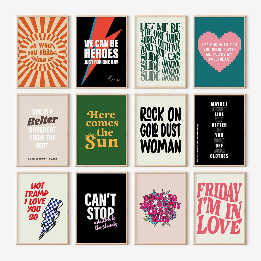 Disco Pop Art Poster Music Quotes Lyrics Band Typography Wall Print Bar Cafe Canvas Wall Home Living Room Bedroom Aesthetics