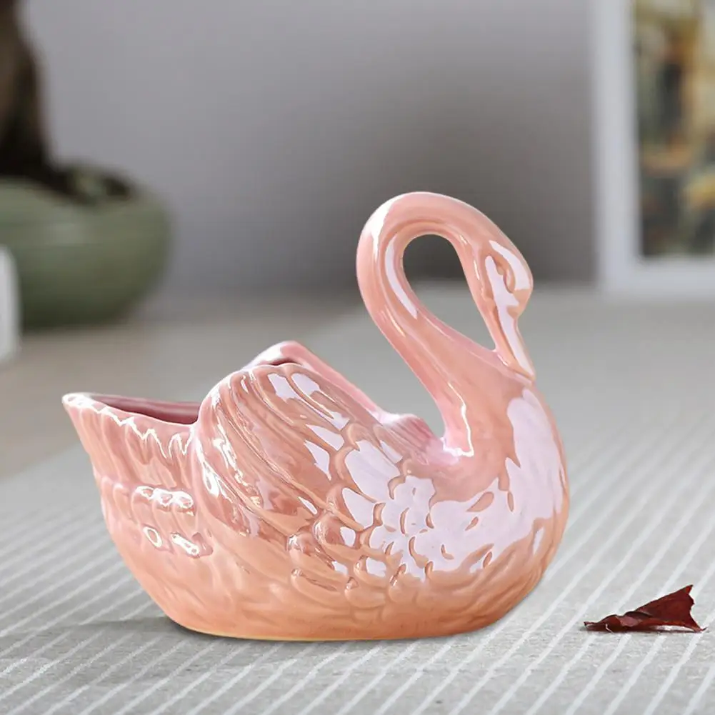 Adorno de cisne multiusos, elegante portavelas de cisne, adorno de cerámica multiusos para plantas hidropónicas, suculentas de escritorio