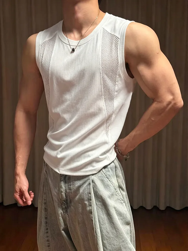 White Quick Dry Sports Vest Men's Fitness Sleeveless T-Shirt Shows Muscle Lightweight Advanced Decomposition Mesh Shoulder Pad