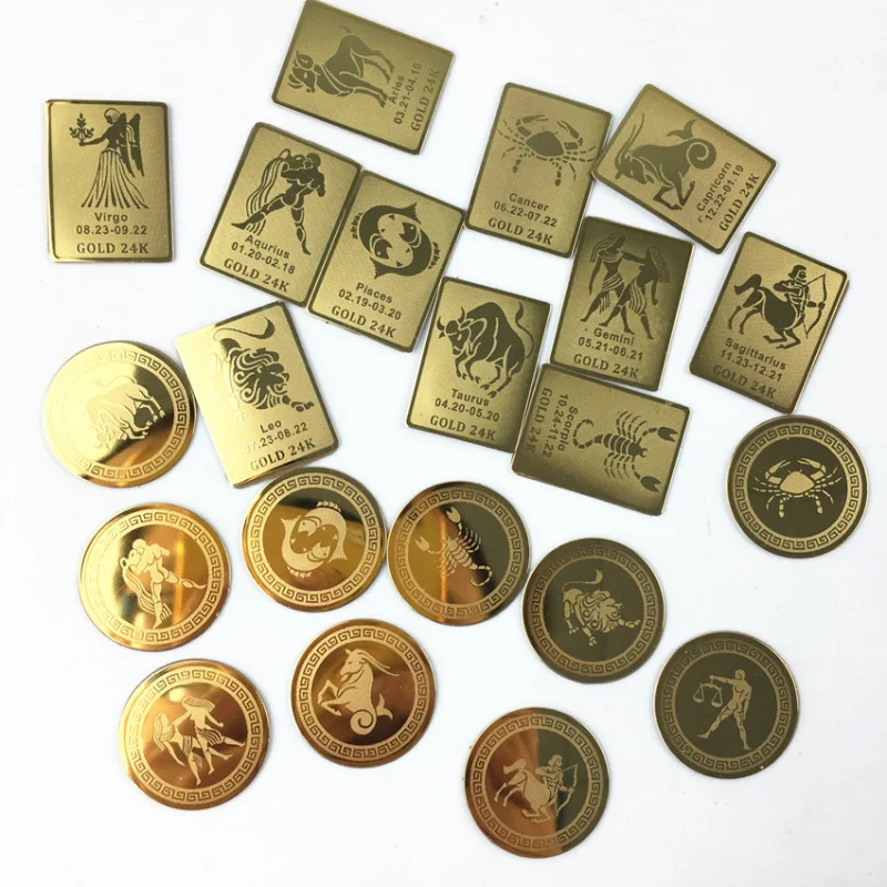 Customized-Border E-commerce Square Negative Ion Energy Zodiac Pattern 24K Metal Phone Sticker/Design