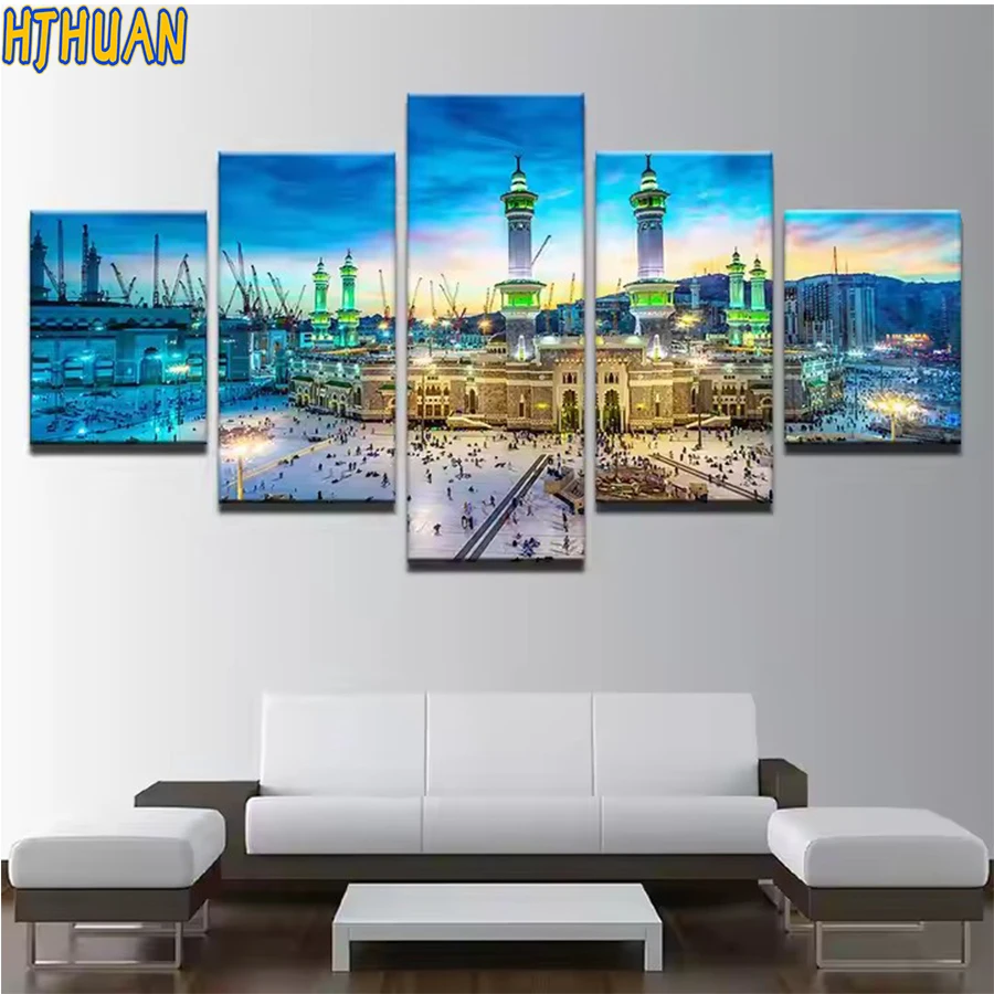 5 Stück Diamant-Gemälde, städtische Architektur, Schloss, voller runder quadratischer Bohrer, Kreuzstich, Mosaik, Wandkunst, Bilder, Heimdekoration