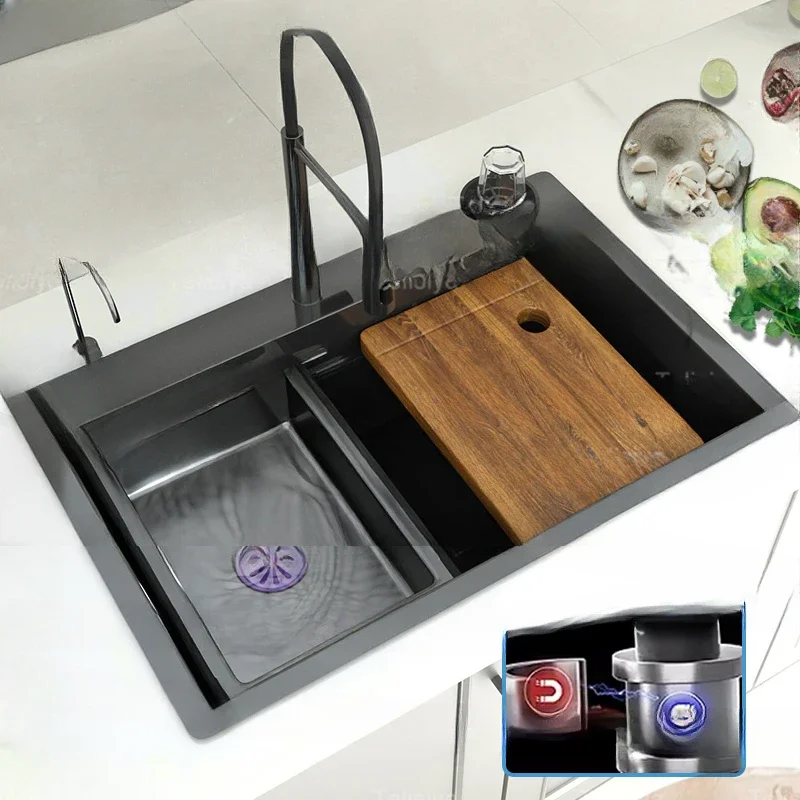 Stainless Steel Kitchen Sink Undermount Large Single Slot Household Washbasin Right side water Apartment