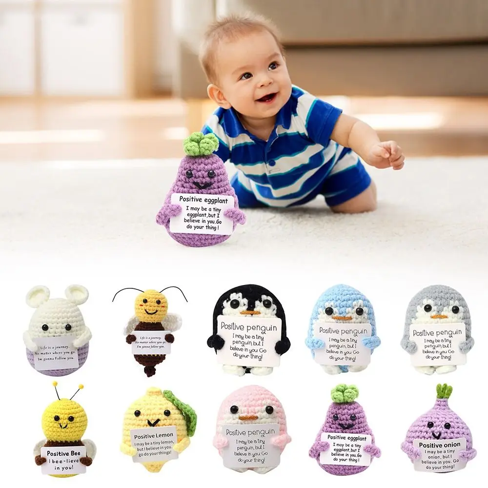 

Плюшевая кукла Пингвин с положительной энергией и карточкой, ручная работа, плетеная овощная кукла-животное, домашний декор, пчела, обнимающая карманная кукла