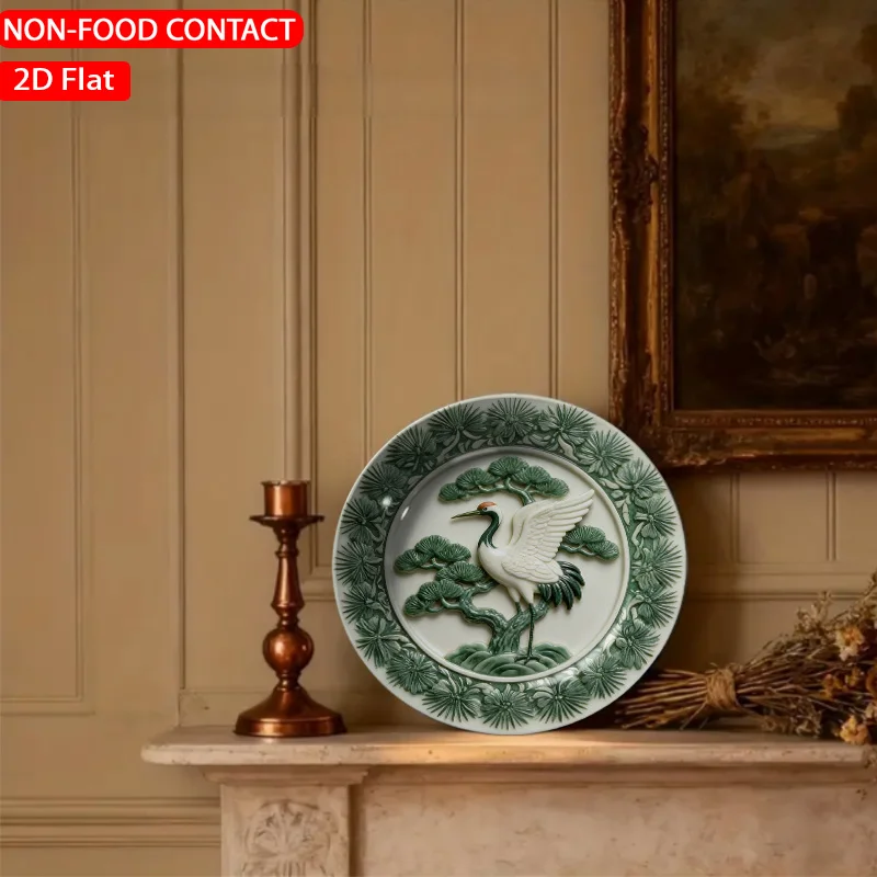 1pc Retro Crane-Shaped Ceramic Plate - Elegant Ornamental Plate Suitable for Home Desk Decor, Non-Food Contact Tableware