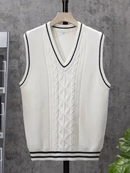 ShiSho original men's striped versatile home casual basic comfortable autumn & winter warm V-neck knitted sweater vest