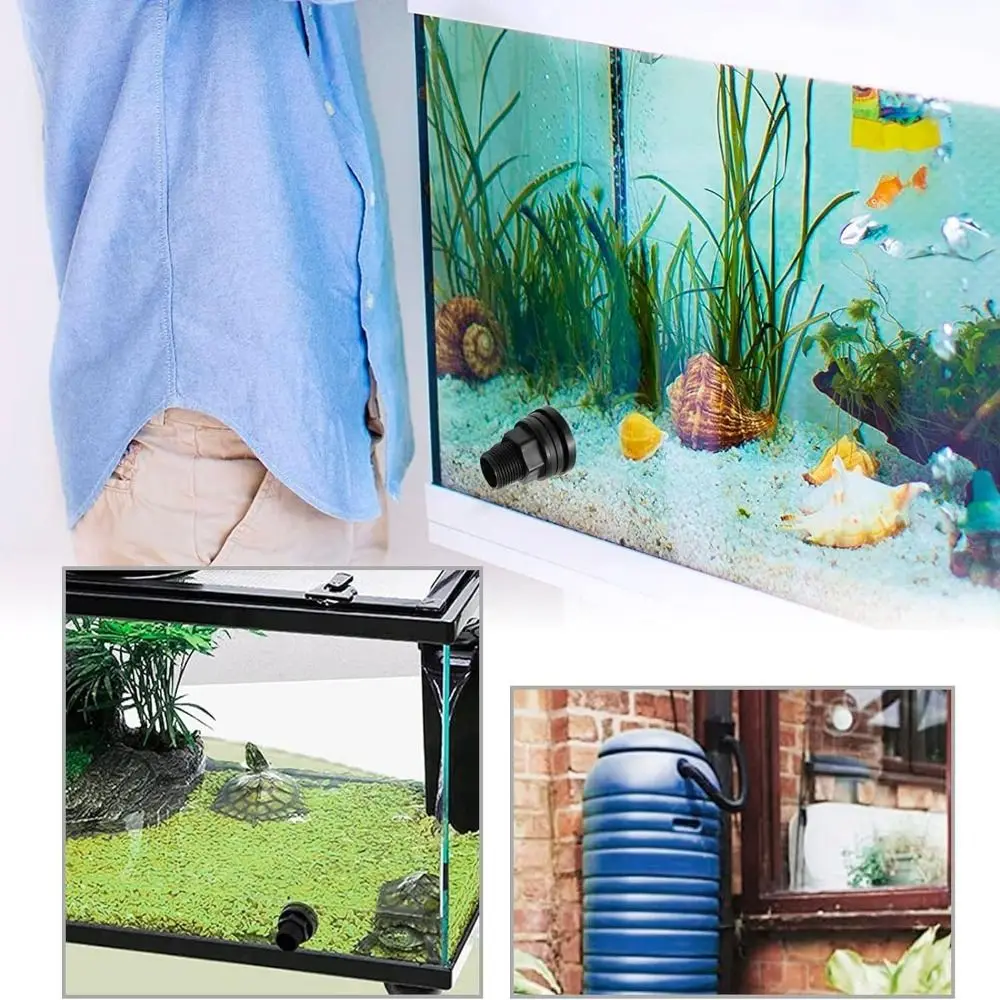 4 Pcs PVC Bulkhead Fitting Easy To Install Silicone Gasket Garden Spigot Kits Black Double Threaded Water Tank Connector