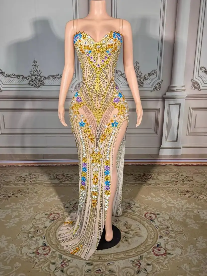 ZD strass longue une pièce robe Maxi pure paillettes fête Clubwear tenue de célébrité robe de soirée glamour