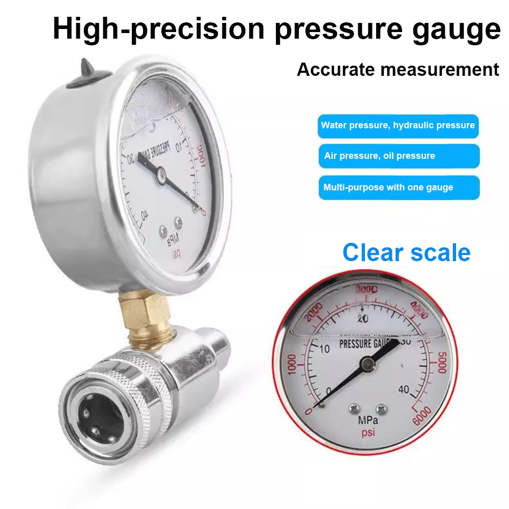 

Манометры для мойки высокого давления 6000PSI G3/8 Манометры из нержавеющей стали для мойки автомобилей Простое подключение Автомобильная мойка Манометры