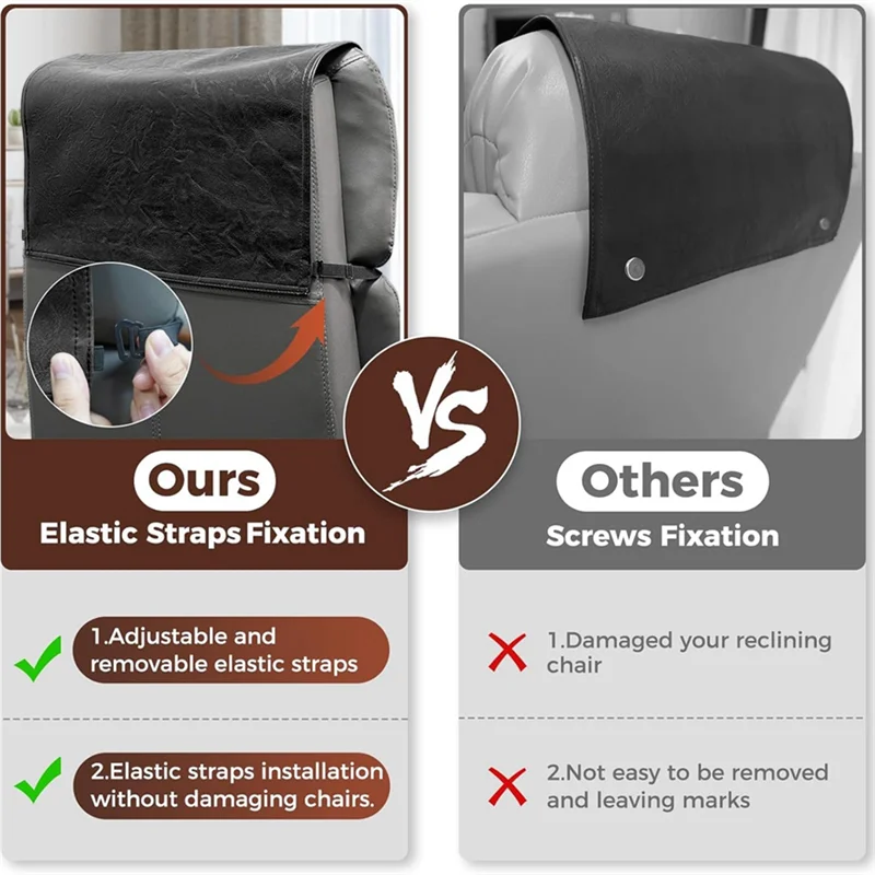 Pokrowiec na zagłówek fotela rozkładanego z imitacji skóry ABUL z elastycznymi paskami, ochraniacz zagłówka fotela rozkładanego, czarny