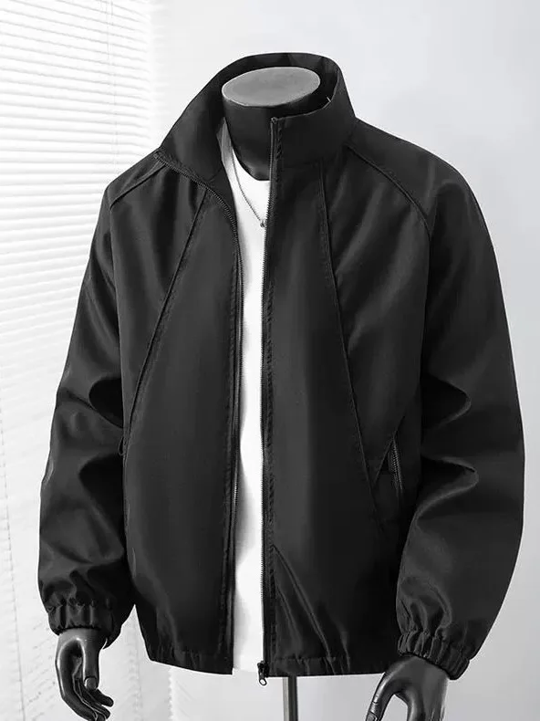 

Men's Outdoor Lightweight Jacket Spring Autumn Short Style Casual Loose Fit Polyester Fiber Zipper Closure Stand Collar Coat