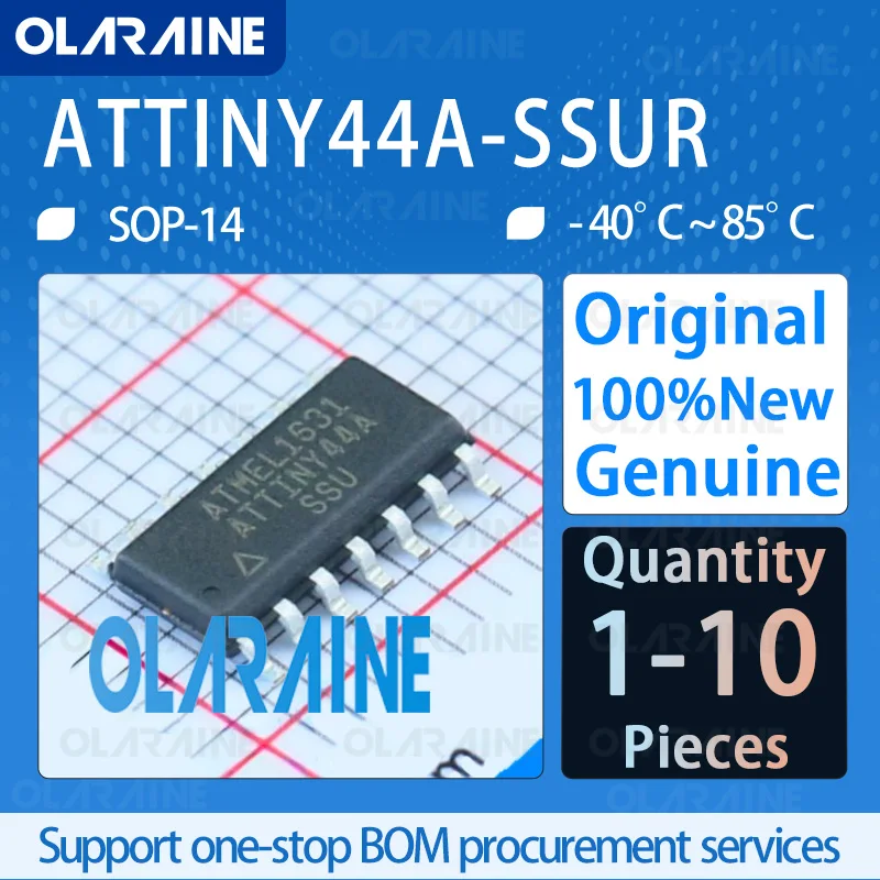 1/5/10Pcs Original ATTINY44A-SSUR SOP-14 Embedded Processors 8-bit Microcontrollers -MCUs Core: AVR Memory 4 kB Data RAM 256 B