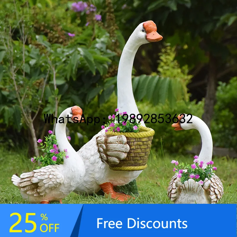 YFY Villa Courtyard Garden Decoration Artificial White Goose Flower Pot Farmhouse Welcome Sign Cartoon Animal Ornament
