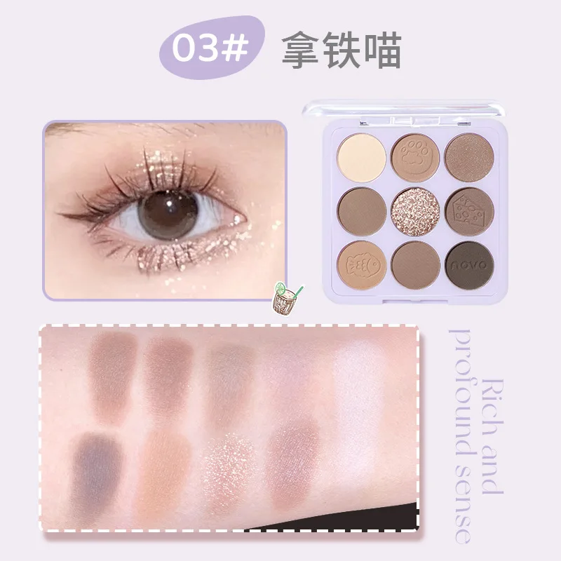 Paleta de sombra de ojos de 9 colores, perla nacarada, mate, brillo fino, tonos tierra, maquillaje diario de alto rendimiento de larga duración