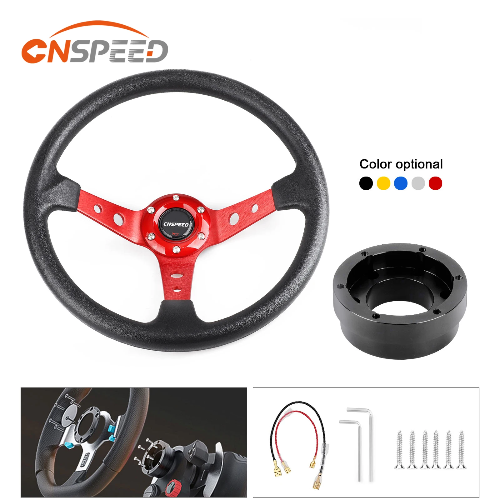 

Автомобильный спортивный руль CNSPEED для дрифтинга, 350 мм, 14 дюймов, с адаптером, 70 мм, PCD для Logitech G29 G920 G923, для гоночных игр