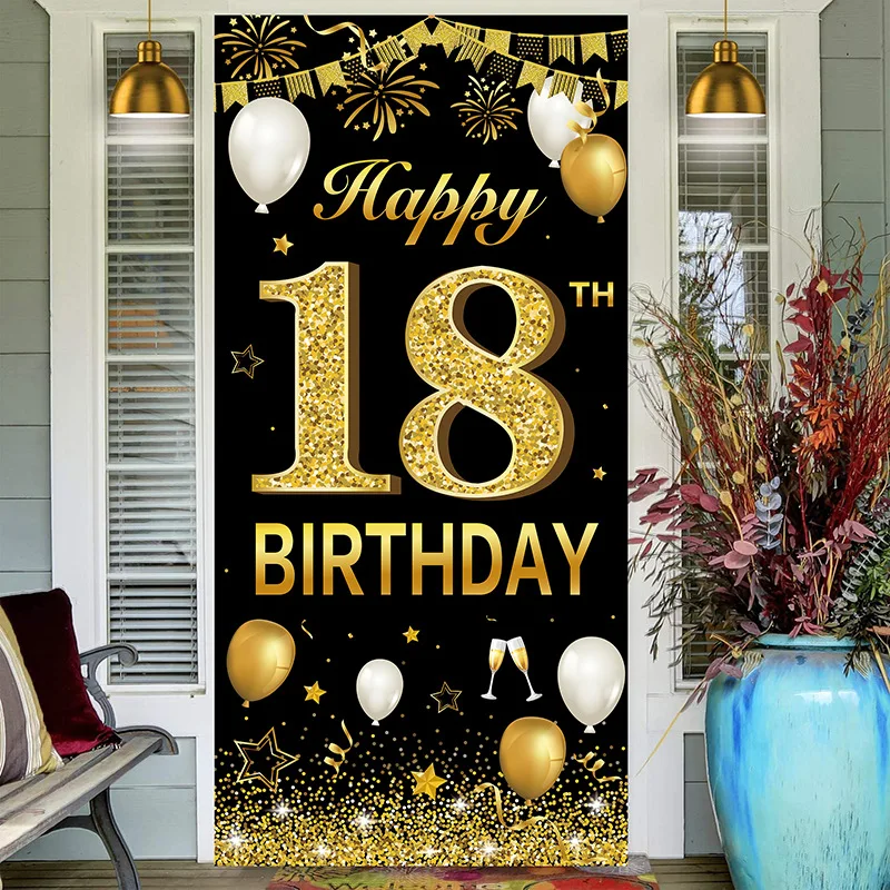 

Black Gold Birthday Party Banner Cheer 18th 21st 30 40 50 60th Birthday Backdrop Cloth Happy Birthday Party Decor Poster