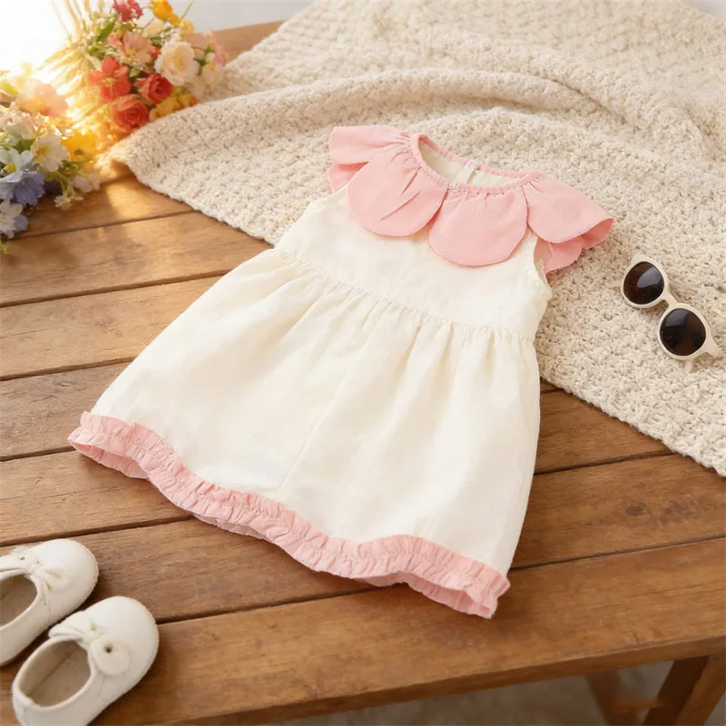 2Pcs/set Adorable Children Soft Clothing Lovely Flowers Baby Girls Dress Toddler Kid Petal Collar Costume 0-4 Y Newborn Dresses