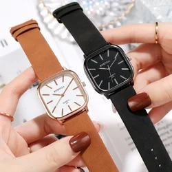 Montre-bracelet à quartz pour hommes et femmes, ceinture en cuir conviviale ré, cadran carré simple coréen, montres pour étudiants, livraison directe