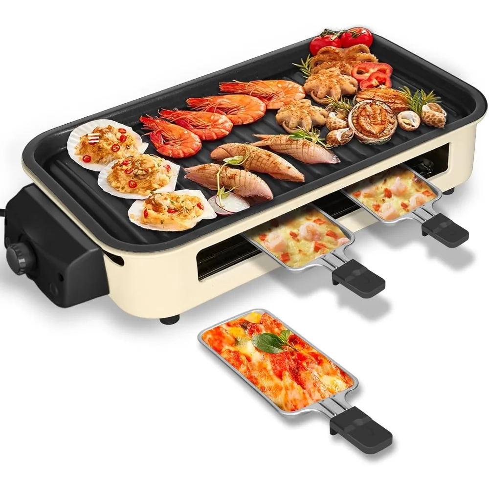 

Electric Smokeless Indoor Grills with Non-stick Removable Grill & Griddle Plate, Temperature Control,Portable with 3 Cheese Pans