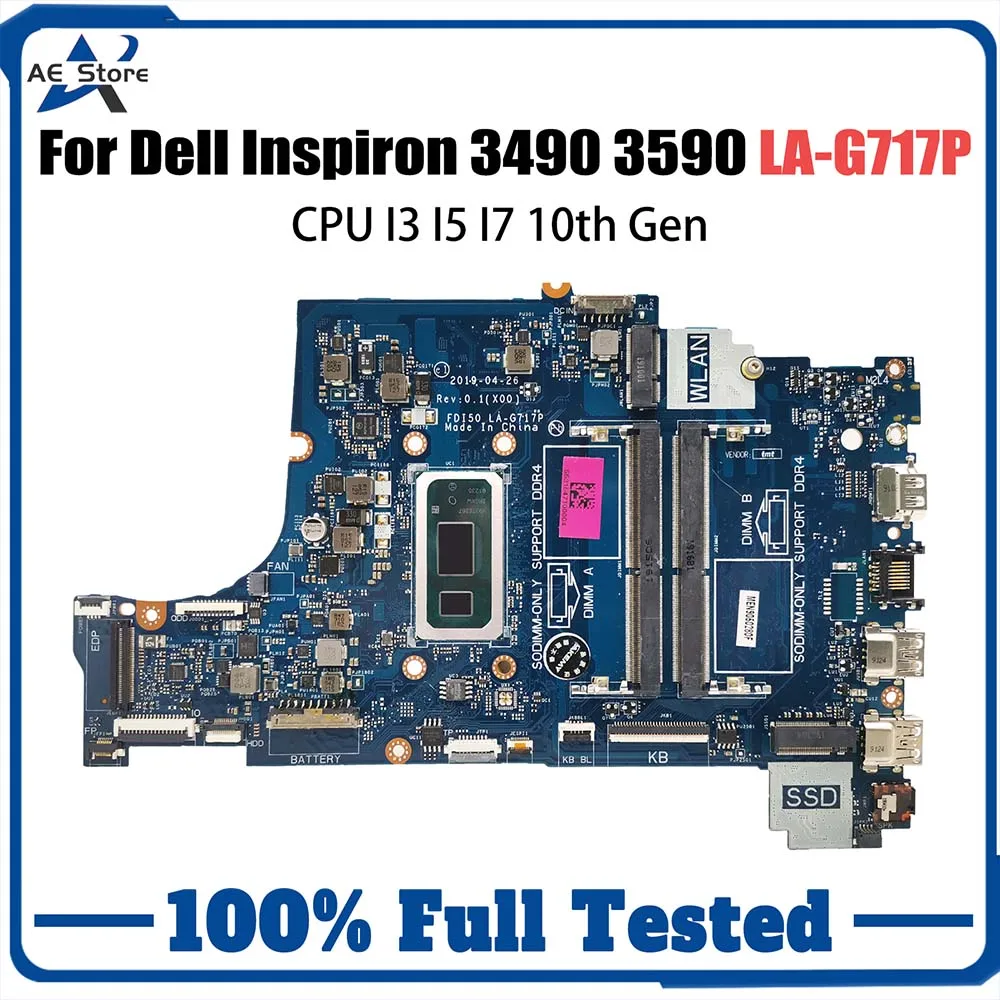 

FDI50 LA-G717P For Dell Inspiron 3490 3590 3790 5494 5594 Laptop Motherboard M6F40 PV4FF 0CPVR With CPU I3 I5 I7 10th Gen