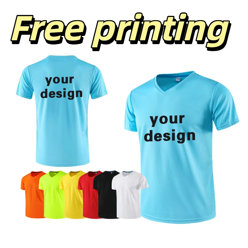 Summer Men's Runn Sports V-neck T-shirt Customize Personalized Printed Logo Design DIY Employee Group Activity Short Sleeve Top