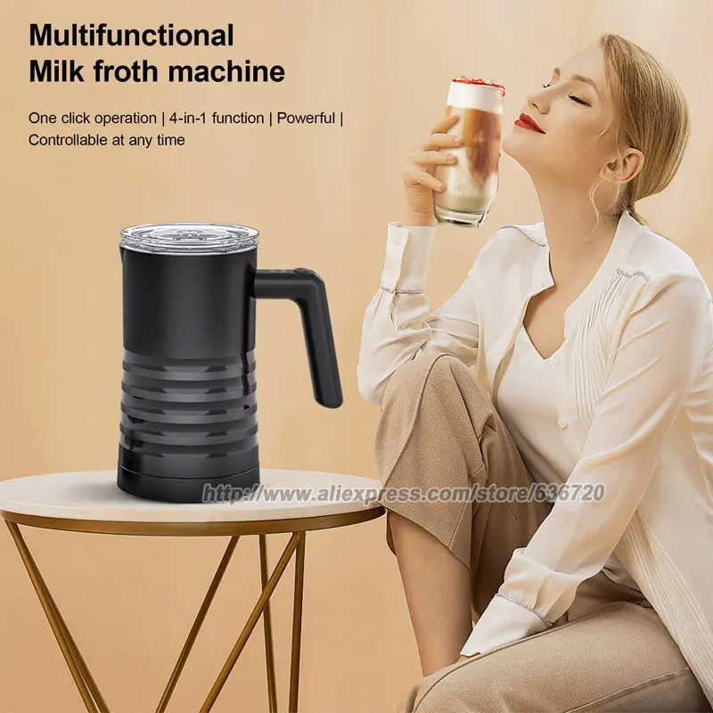 رغوة الحليب الكهربائية، مكواة بخار الحليب 4 في 1، 11.8 أونصة/350 مل صانع رغوة دافئ وبارد أوتوماتيكي للقهوة واللاتيه والكابتشينو