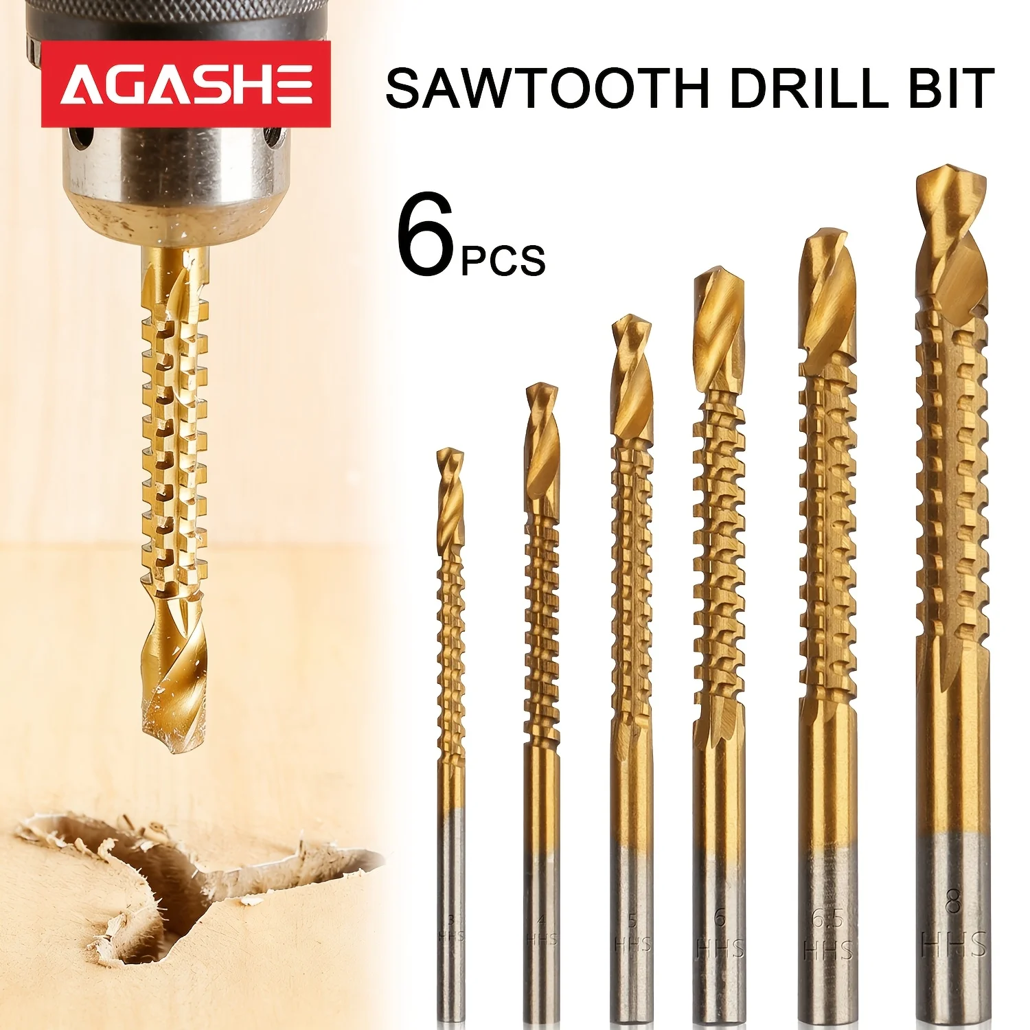 

Set of 6 -Coated Sawtooth Drill Bits, Titanium Coated Twist Drill Bits Set 3-8mm Serrated Grooving Spiral Jagged Saw Drill Bits
