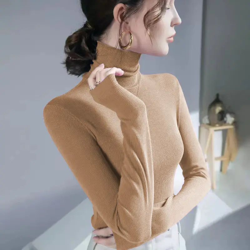 2023 Autumn/Winter New Thread High Neck Bottom Shirt Slim Fit Long Sleeve Office Lady Comfortable Popularity Women's Clothing