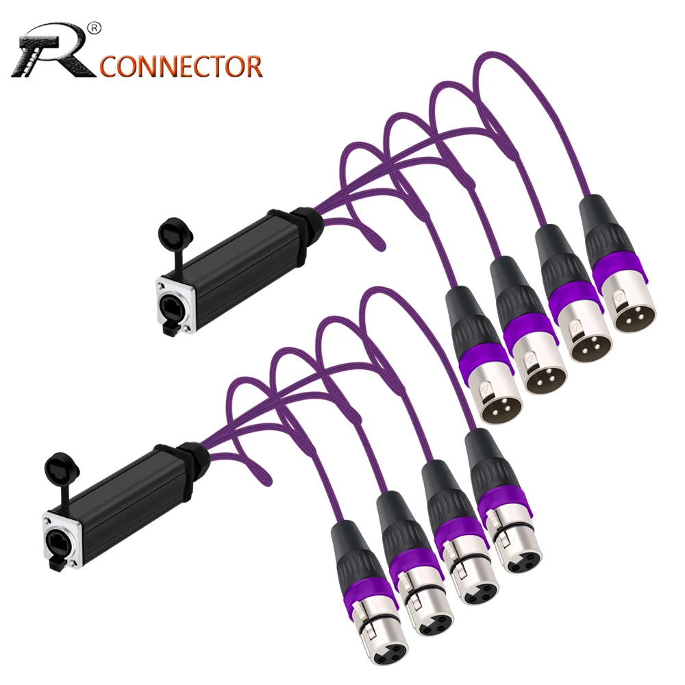 

RJ45 Female CAT5 to 4 Channel XLR 3Pins Multi Network Breakout Audio Adapter Signal Extender Cable for Stage Recording Studio