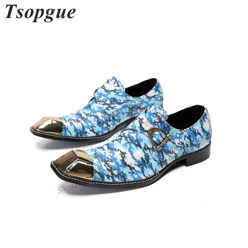 

Blue Print Belt Buckle Metal Toe Men Shoes Men's Pumps Slip-On Flat With Runway Casual Party Shoes 2023 Fashion Zapatillas Mujer