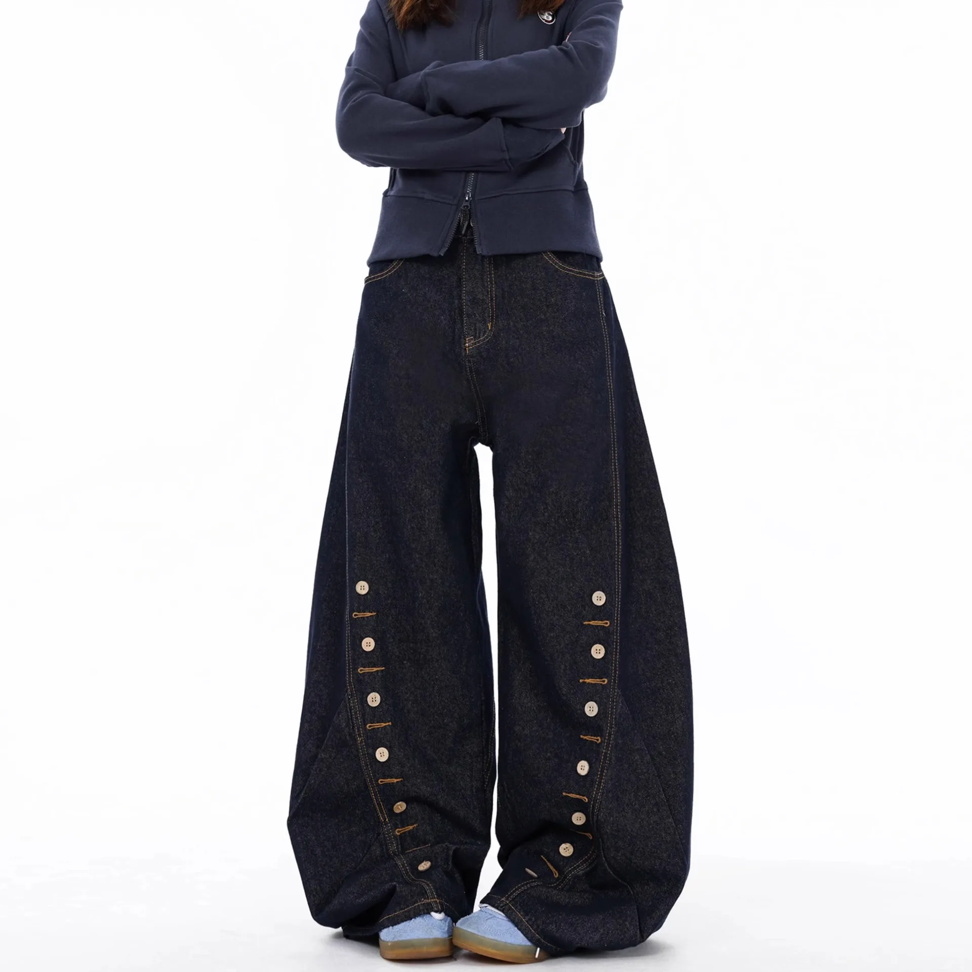Unisex Deconstructed Hakama Jeans Pants Winter Wide Leg Draped Trousers Tassel Detail Loose Fit Japanese Streetwear Casual Pants