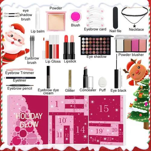 Beauty Christmas Cuenta regresiva 24 días Adviento Set 2025 Kit de cuenta regresiva navideña Cajas de cosméticos para mujeres Adolescentes Niñas Cumpleaños Año nuevo