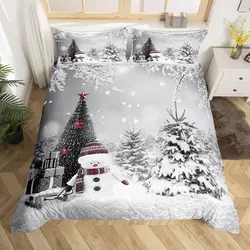 Happy New Year Xmas Duvet Cover 3 Piece Snowman Bedding Set Winter Themed Comforter Cover Merry Christmas Themed Bedspread Cover