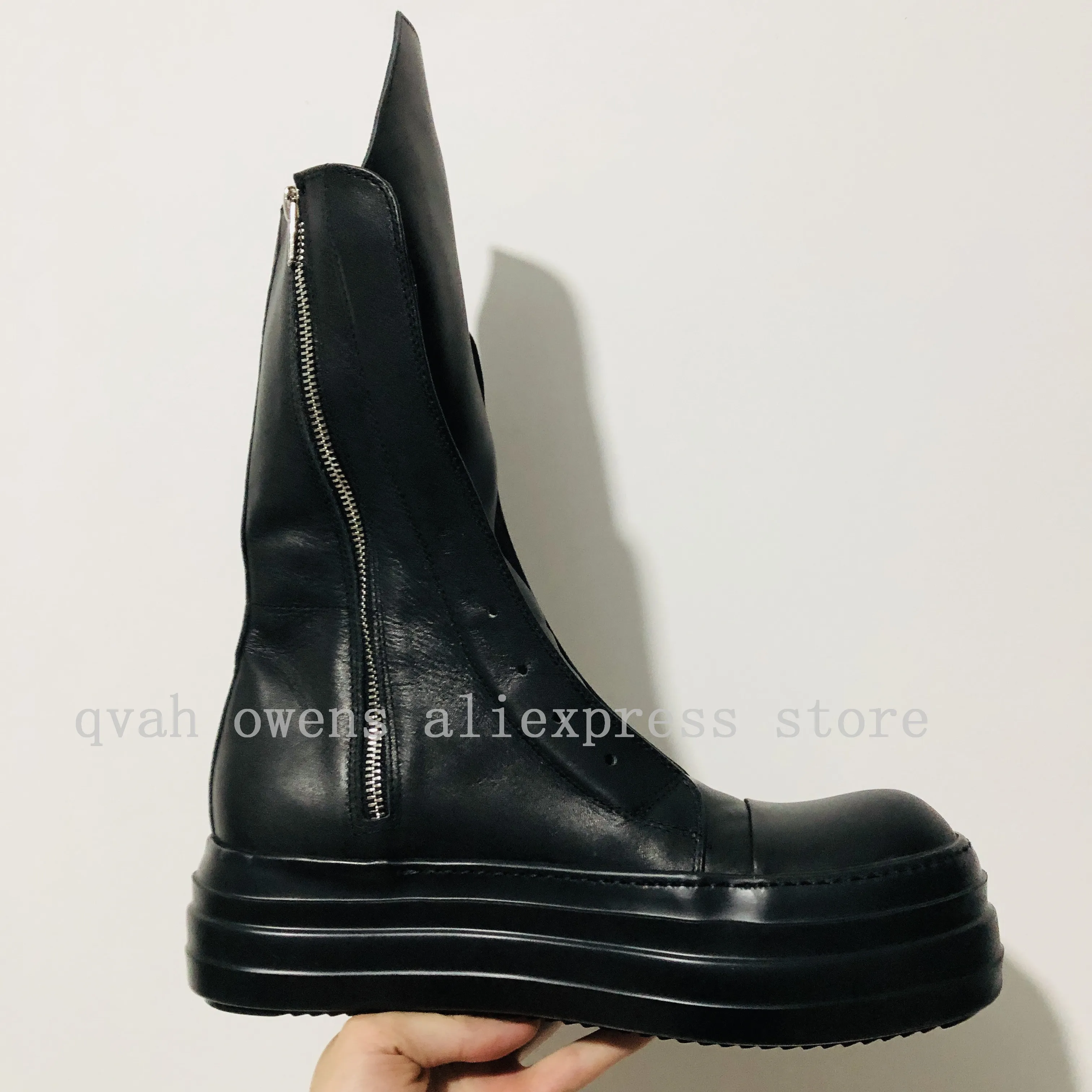 Men High Top Platform Boots Lace Up Zip Genuine Leather Luxury Trainers Sneakers High Street Autumn Black Designer Shoes