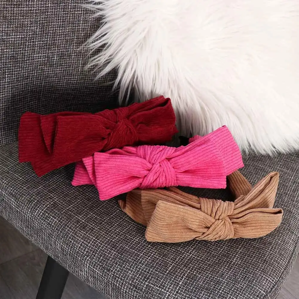 Fashion Corduroy Bowtie Headband Large Wide Bowtie Hair Hoop Korean Style Hair Band Wash Face Hairband Ladies