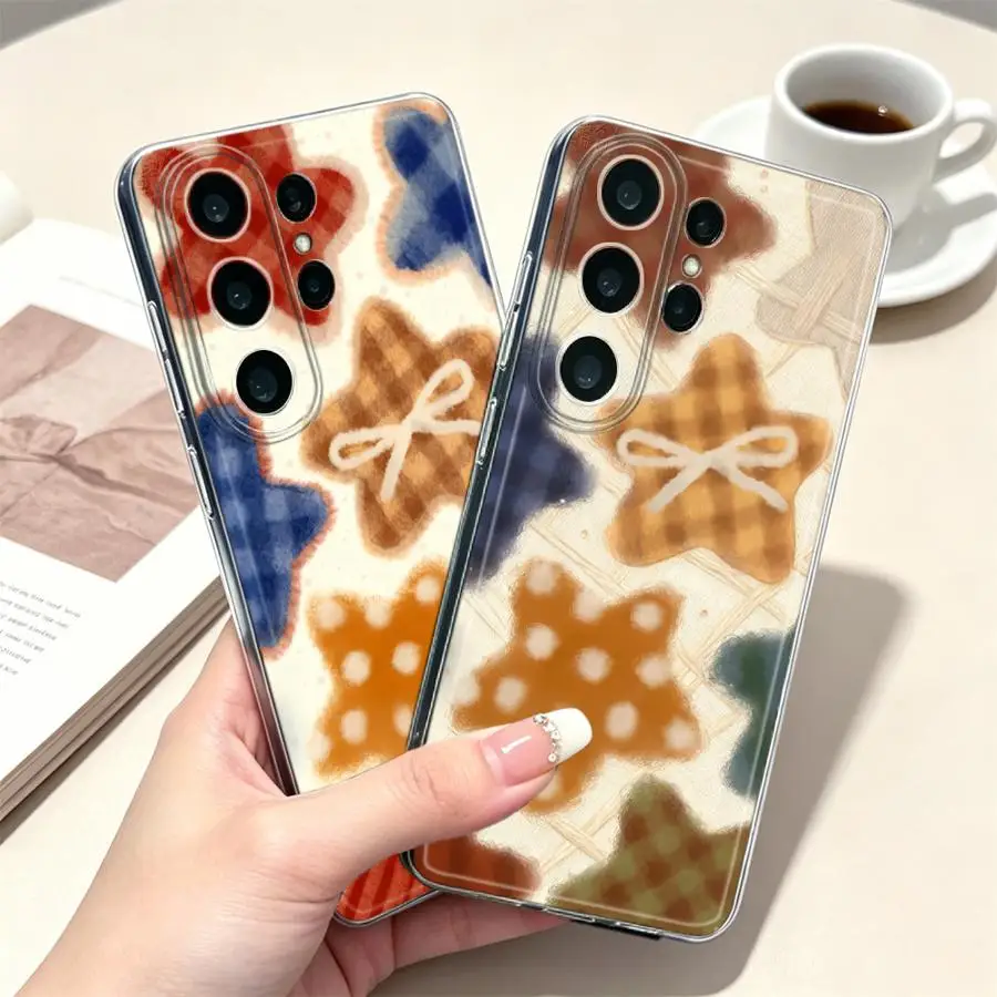 Plaid Bow Case for Samsung Galaxy S26 S21 S23 Ultra S22 FE Note 20 Ultra 10 S20 Plus S24 S25 Edge Phone Cover