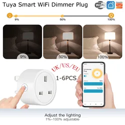 1-6Pcs Tuya Smart WIFI Dimmer Plug EU/US/UK Wireless Power APP Timing Switch Electrical Outlet Voice Control Alexa Google Home