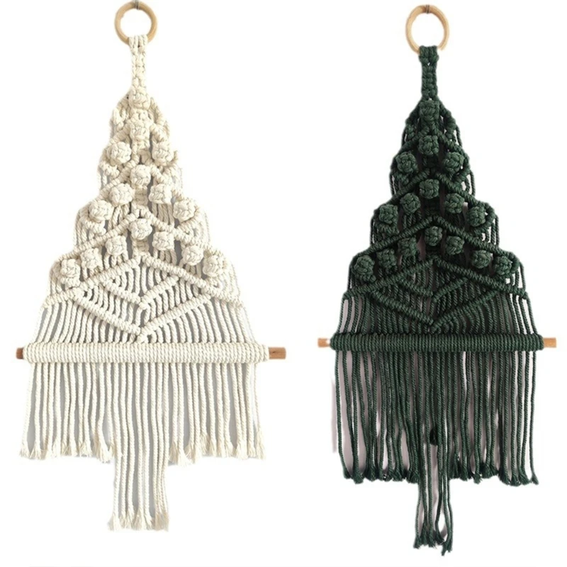 

Macrames Christmas Tree Wall Hanging Tapestry Handwoven Decoration Bohemian Decoration for Living Room Kids Room Decor A0KC