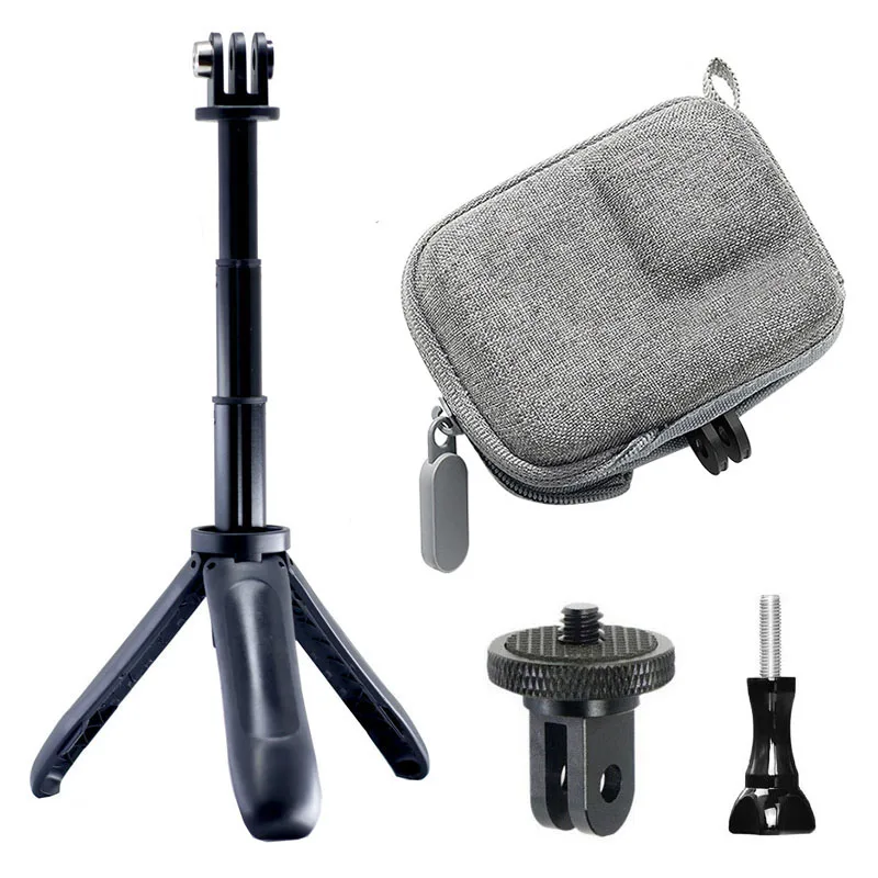 Mini Extendable Tripod Monopod Selfie Stick+Half Zip Mini Carrying Bag for GoPro 12 11 10 DJI Action 4 3 Insta360 X4 X3 X2 Vlog