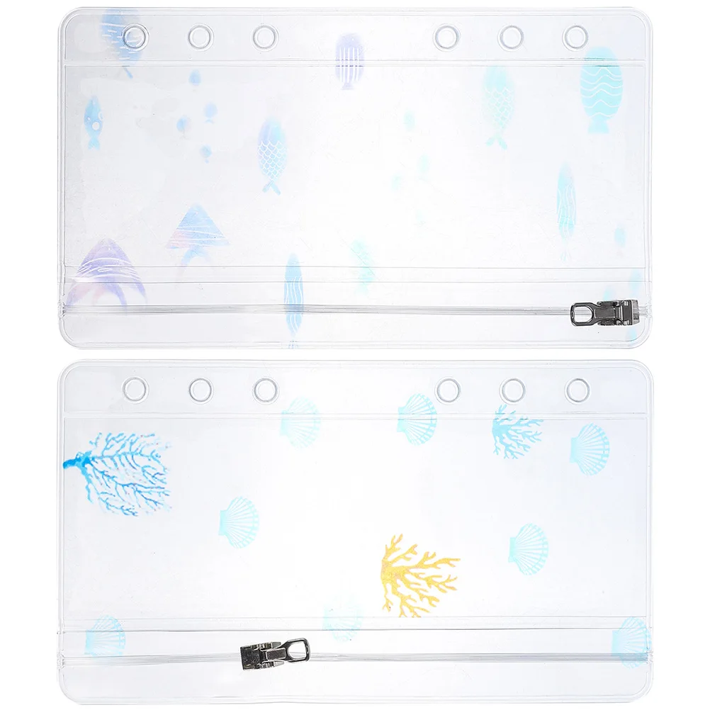 

2 Pcs Zipper Binder Ocean Series Manual Book Accessories Pocket Storage Clear Pvc