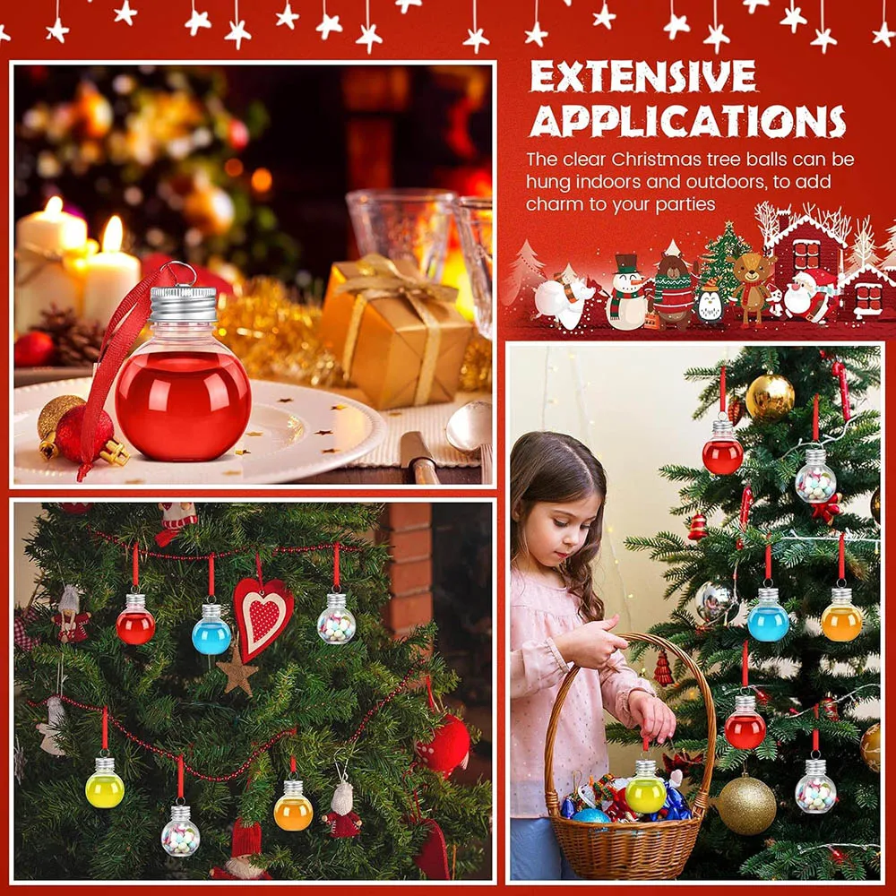 6/100Pcs Christmas Tree Ornament Fillable Booze Water Bottle Bulbs Shape Plastic Clear Christmas Ball Pendant Home Party Decor