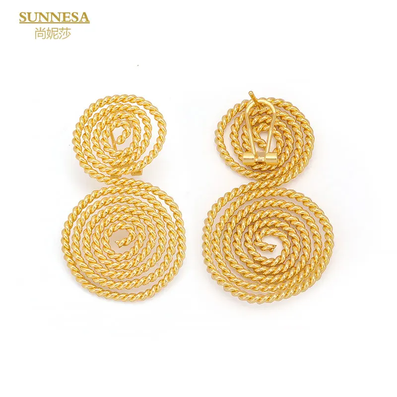 SUNNESA Braid Design Gold Color Drop Earrings Elegant Dubai Big Earrings for Women Italian 18k Gold Plated African Jewelry